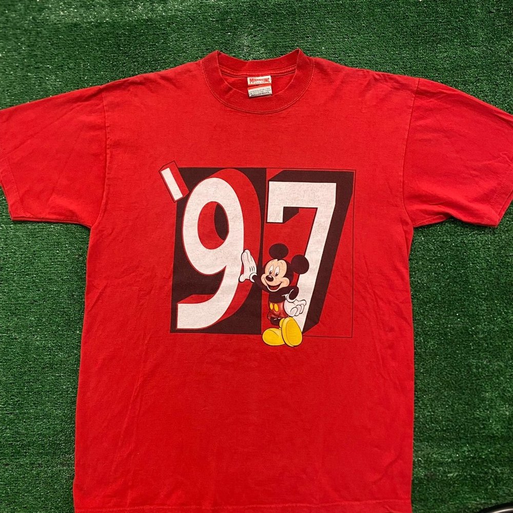 Vintage 1997 Mickey Mouse T-Shirt Red Disney World Cartoon Boxy XL